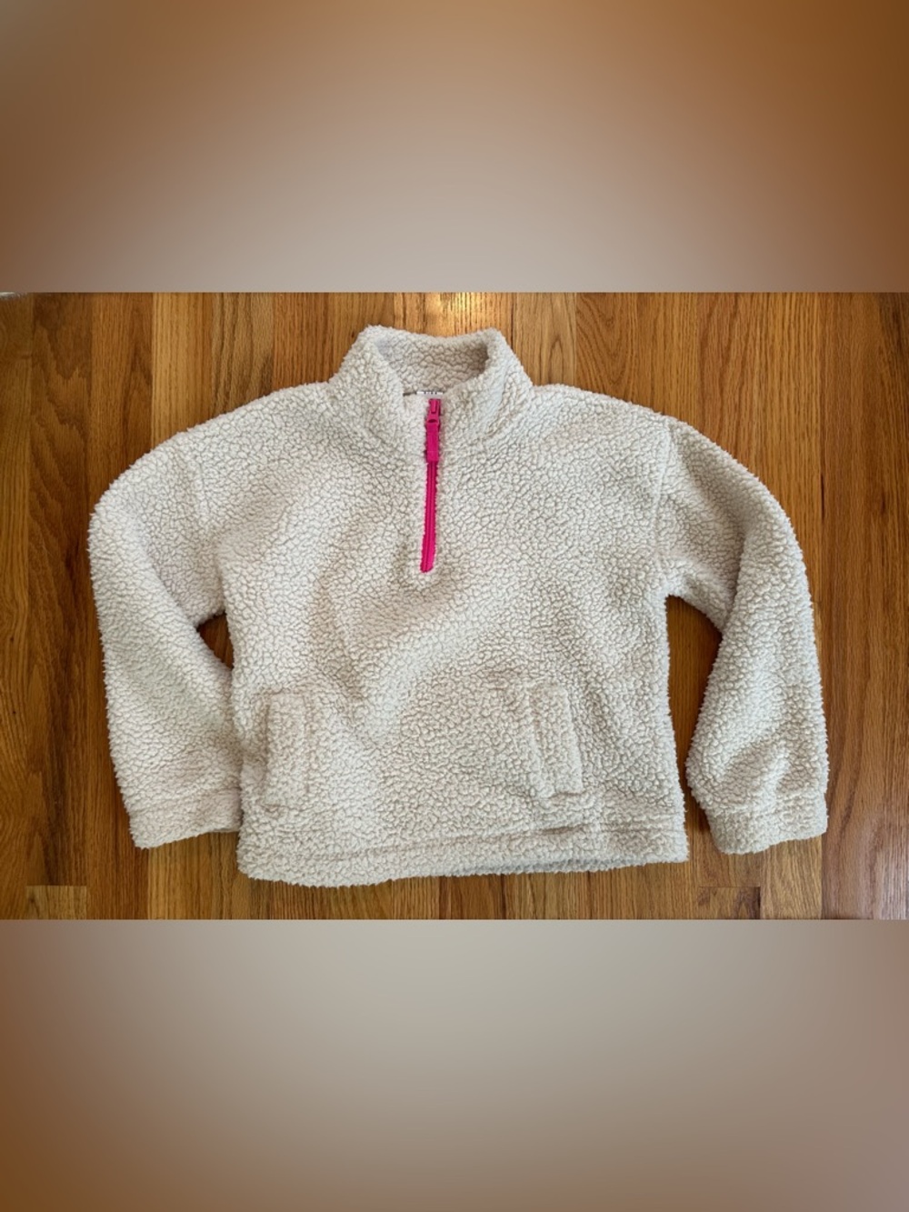 GAP Cream Sherpa Pullover with Pink Half-Zip